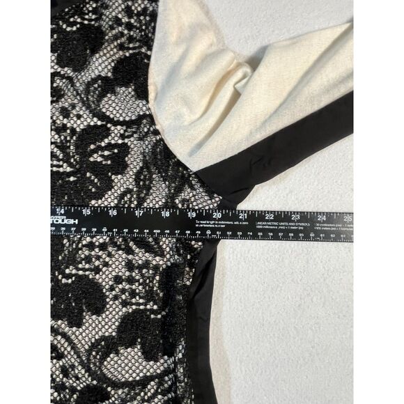 Ann Taylor Black Ivory Lace Overlay Long Sleeve Top Wool Blend Large Tunic CHIC - Picture 9 of 9
